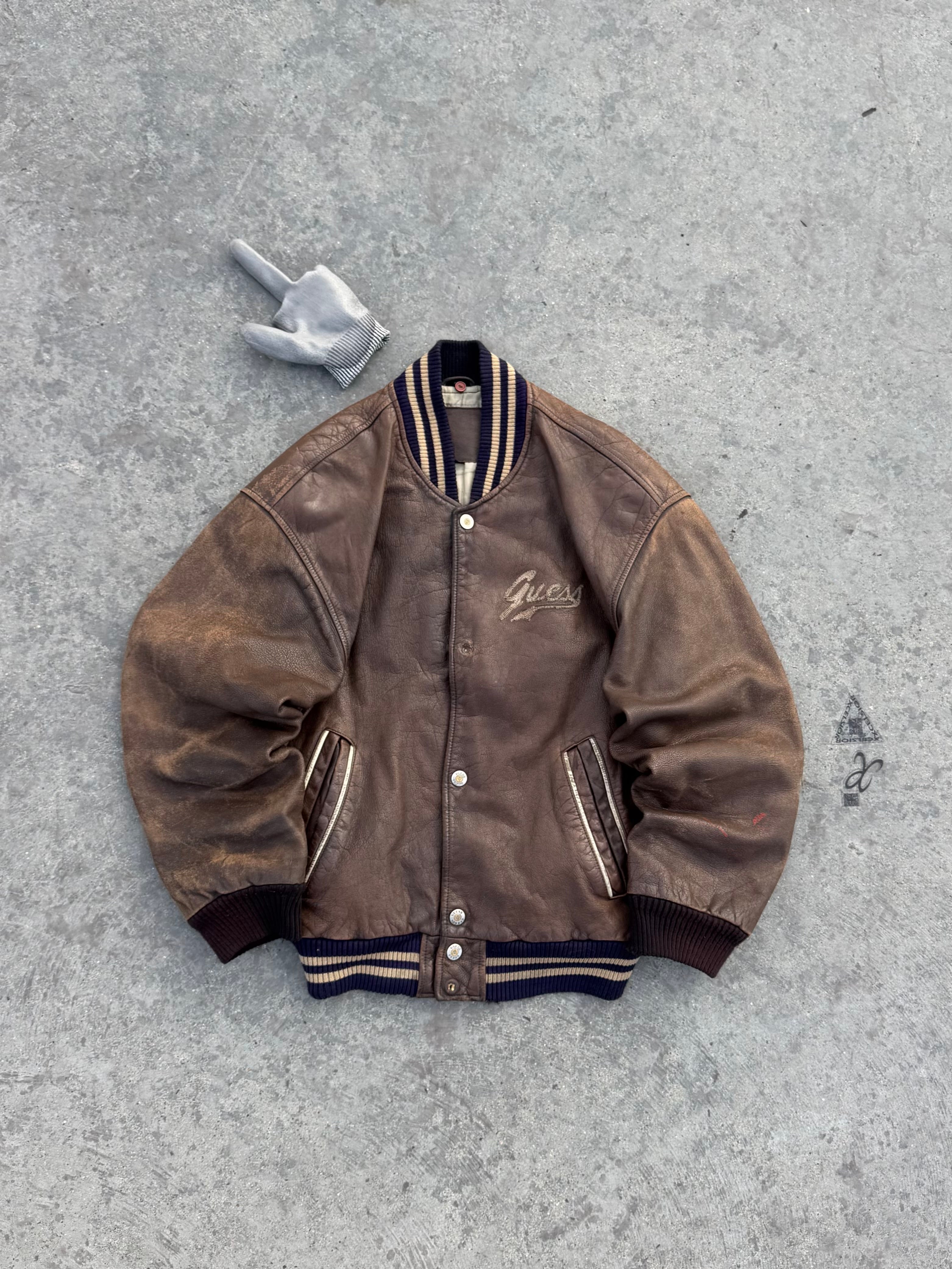 GUESS USA BOMBER JACKET 100% CUERO EXCLUSIVE RARE PIECE