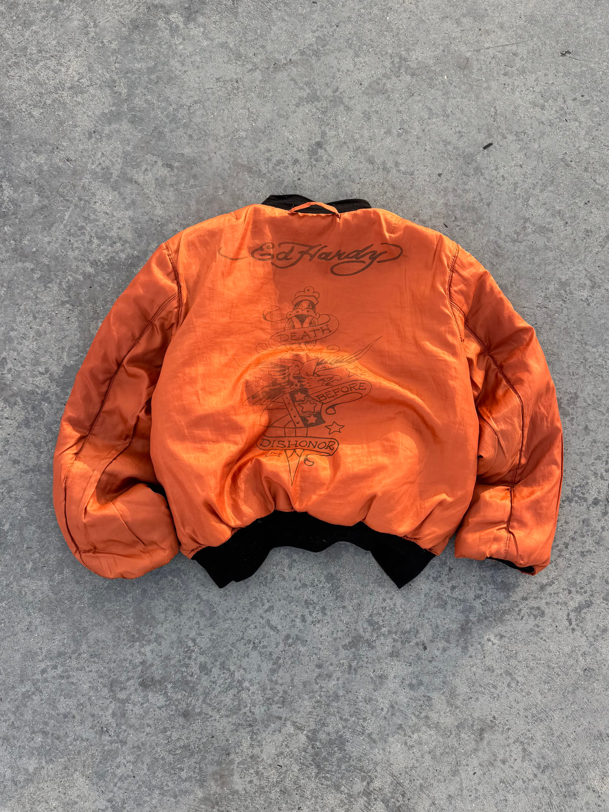 ED HARDY BOMBER JACKET “DEATH BEFORE DISHONOR” REVERSIBLE 🇯🇵&🇺🇸 LEGIT PIECE