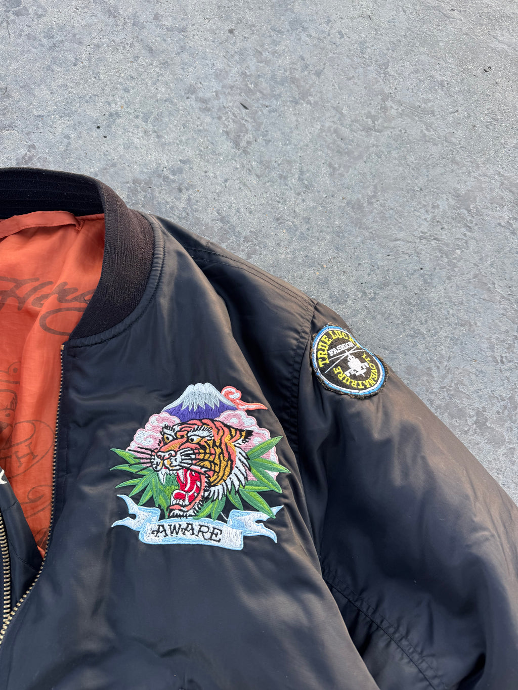 ED HARDY BOMBER JACKET “DEATH BEFORE DISHONOR” REVERSIBLE 🇯🇵&🇺🇸 LEGIT PIECE