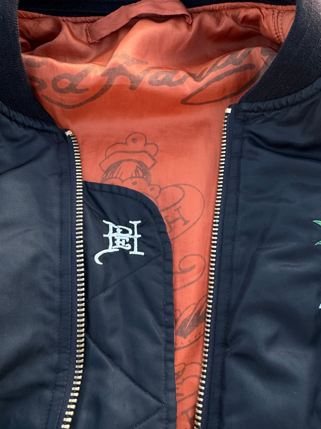ED HARDY BOMBER JACKET “DEATH BEFORE DISHONOR” REVERSIBLE 🇯🇵&🇺🇸 LEGIT PIECE