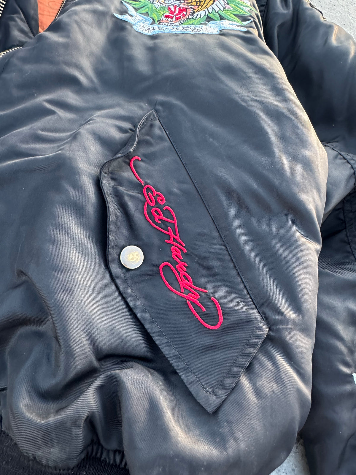 ED HARDY BOMBER JACKET “DEATH BEFORE DISHONOR” REVERSIBLE 🇯🇵&🇺🇸 LEGIT PIECE