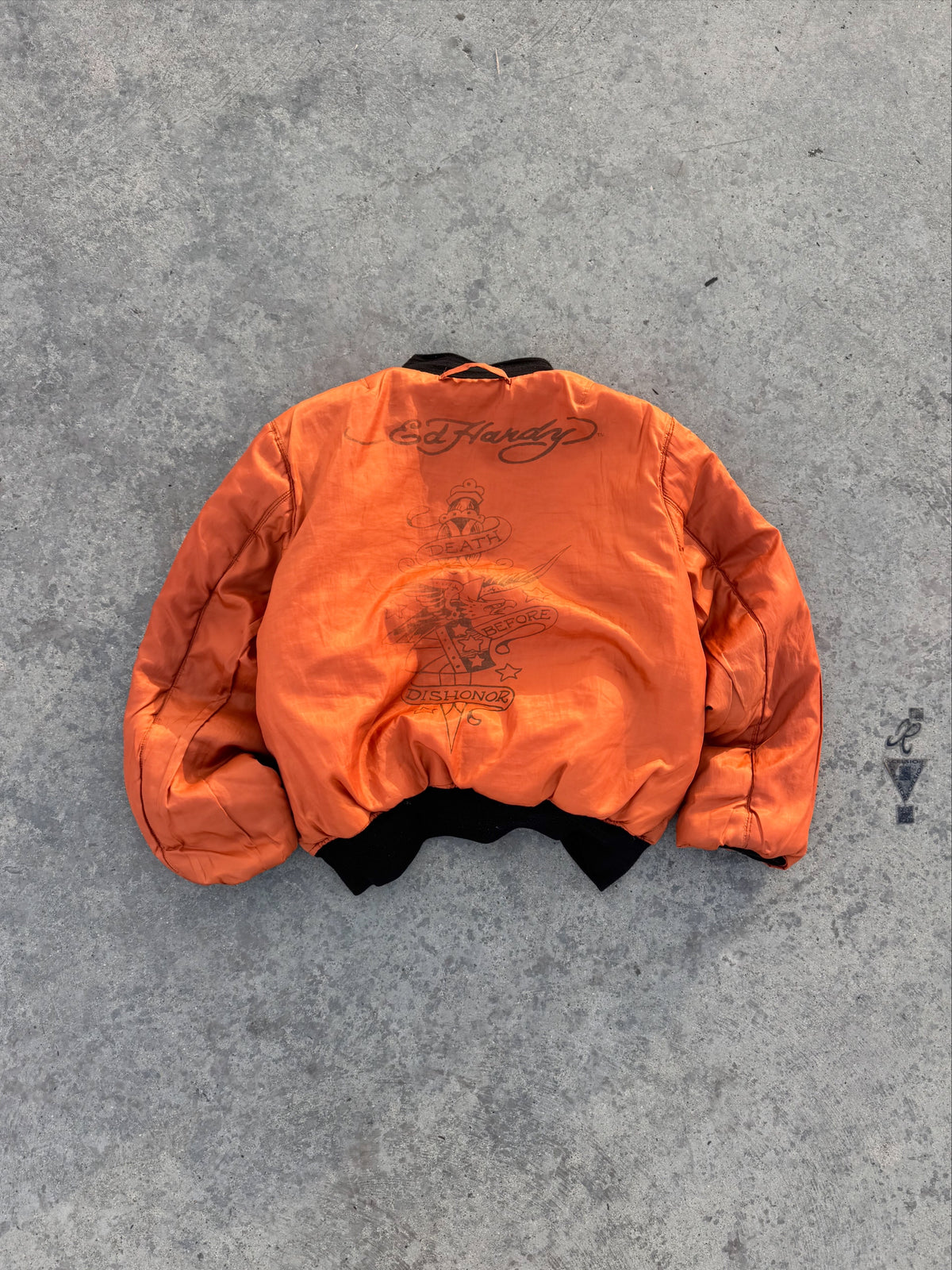 ED HARDY BOMBER JACKET “DEATH BEFORE DISHONOR” REVERSIBLE 🇯🇵&🇺🇸 LEGIT PIECE
