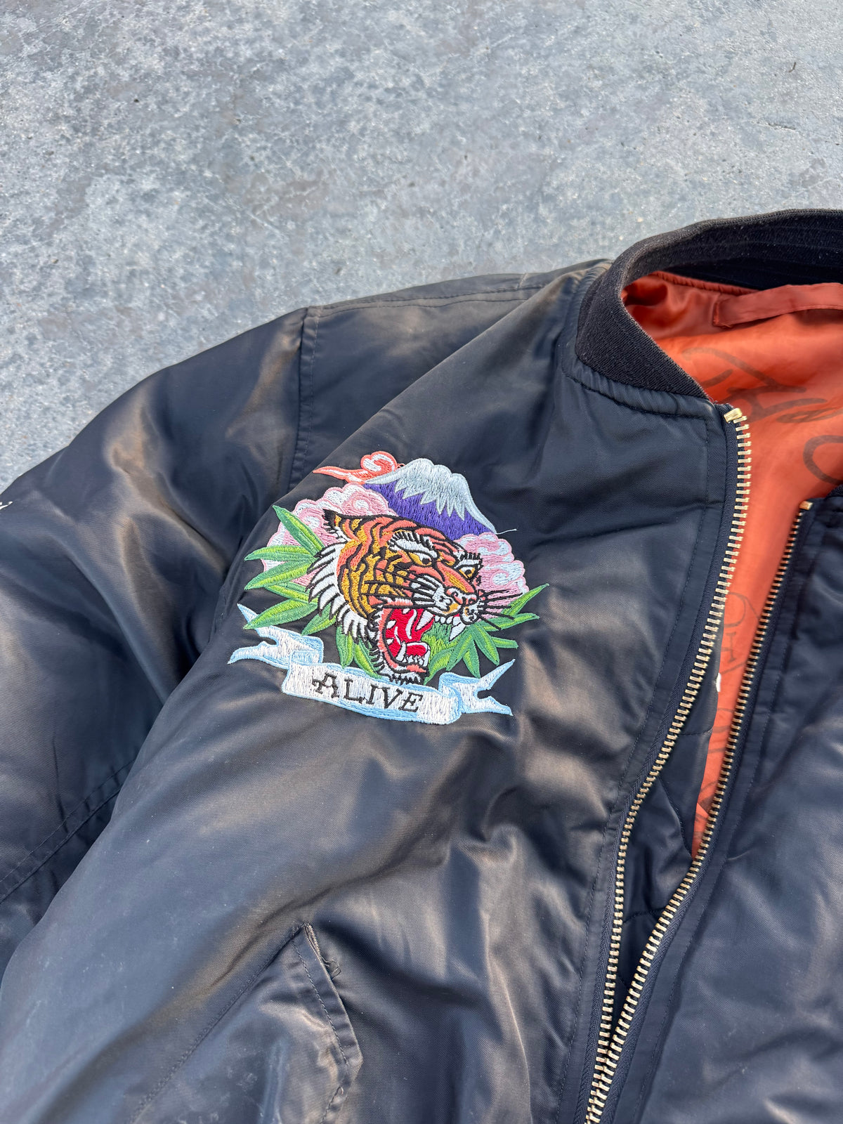 ED HARDY BOMBER JACKET “DEATH BEFORE DISHONOR” REVERSIBLE 🇯🇵&🇺🇸 LEGIT PIECE