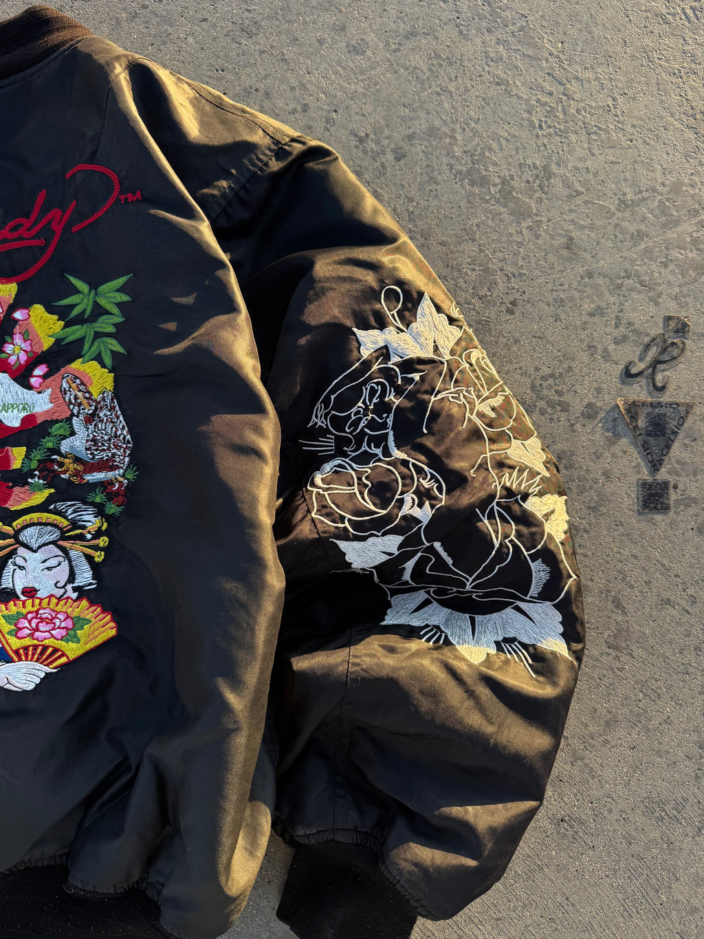 ED HARDY BOMBER JACKET “DEATH BEFORE DISHONOR” REVERSIBLE 🇯🇵&🇺🇸 LEGIT PIECE