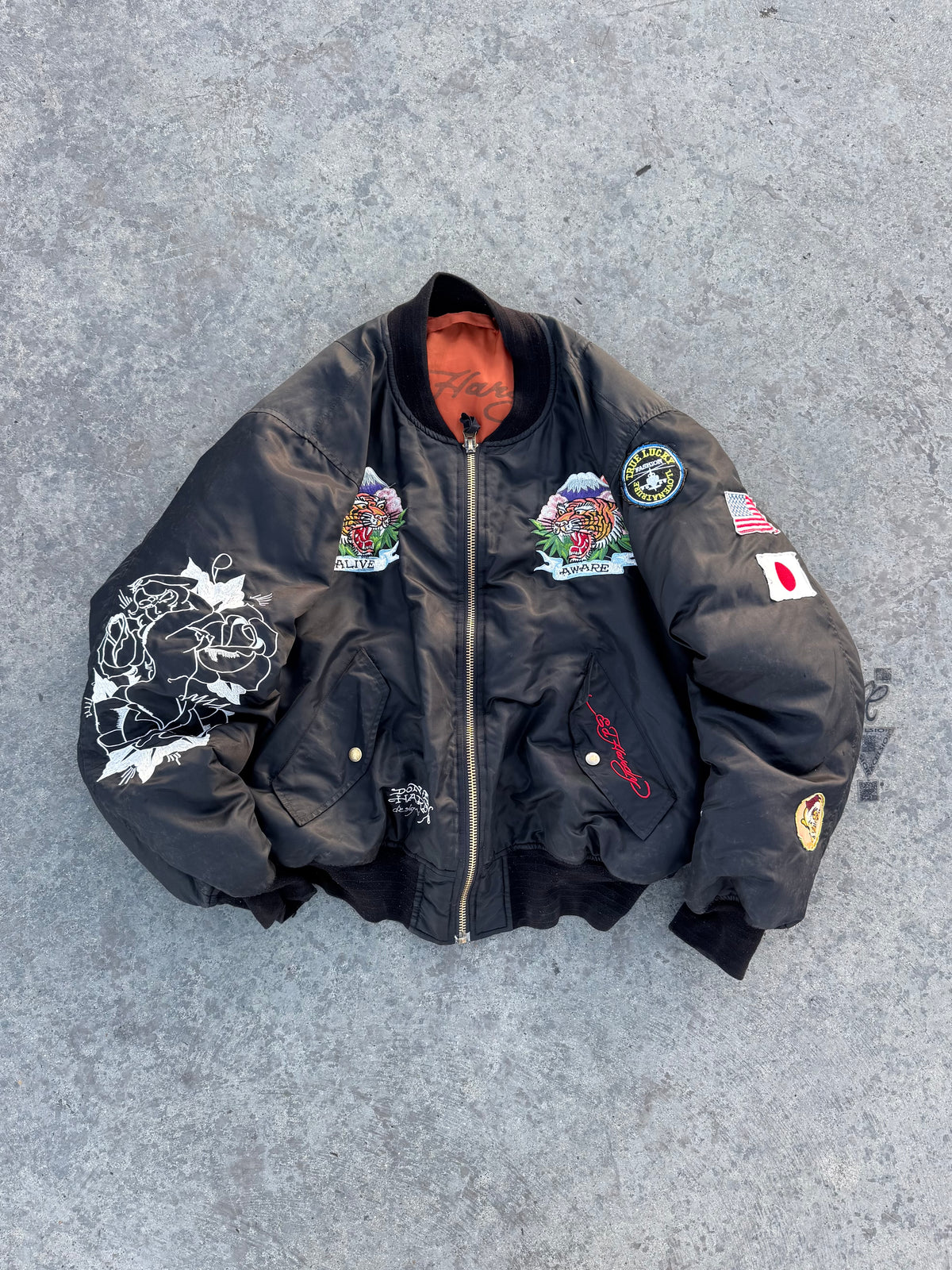 ED HARDY BOMBER JACKET “DEATH BEFORE DISHONOR” REVERSIBLE 🇯🇵&🇺🇸 LEGIT PIECE